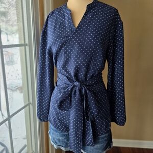 J.Crew Navy Blue & White Dot Print Wrap Blouse Top - Size M